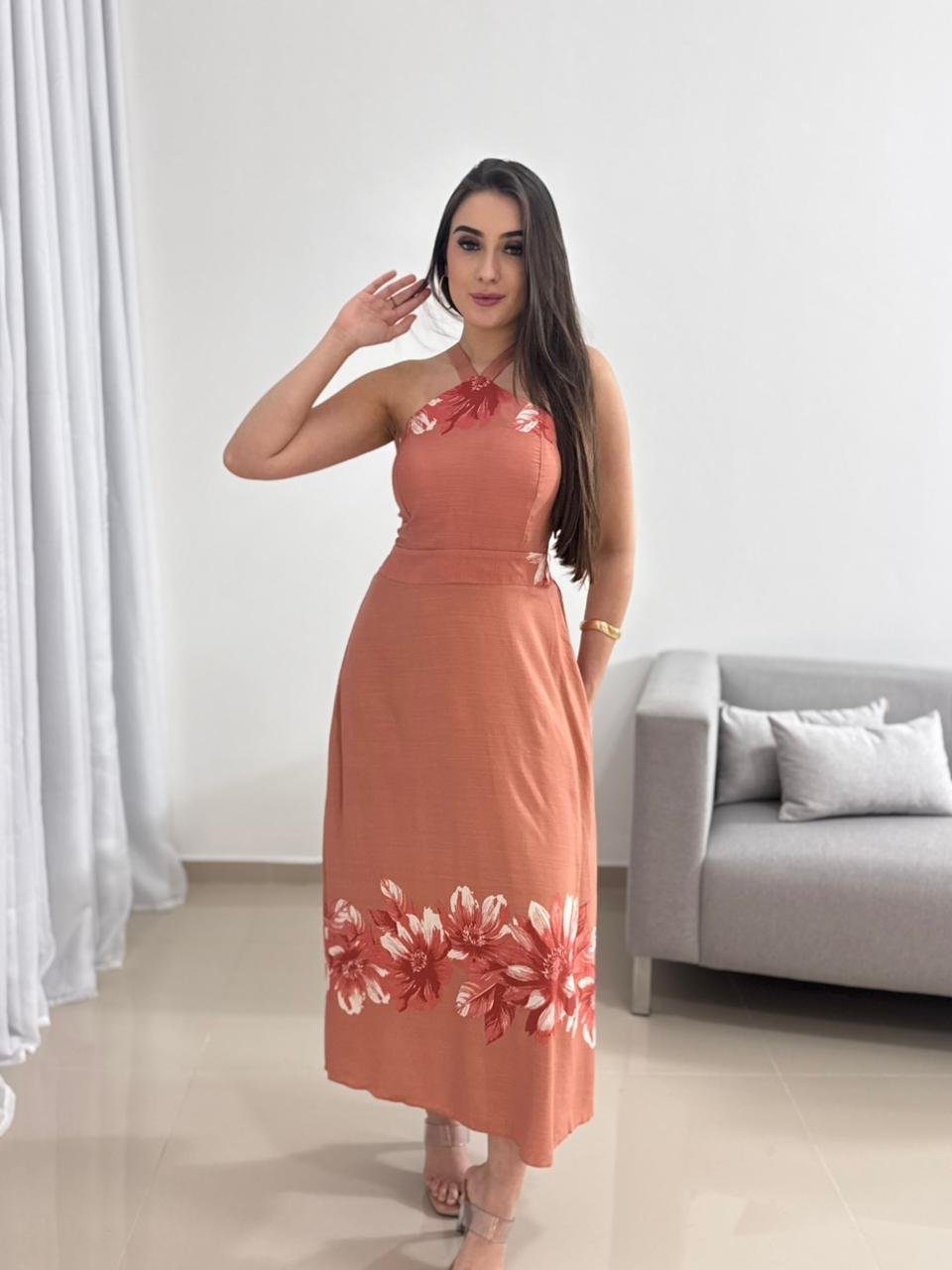 Vestido Midi Floral Terracota 11 Vestido Midi Floral Terracota - Imagem 11