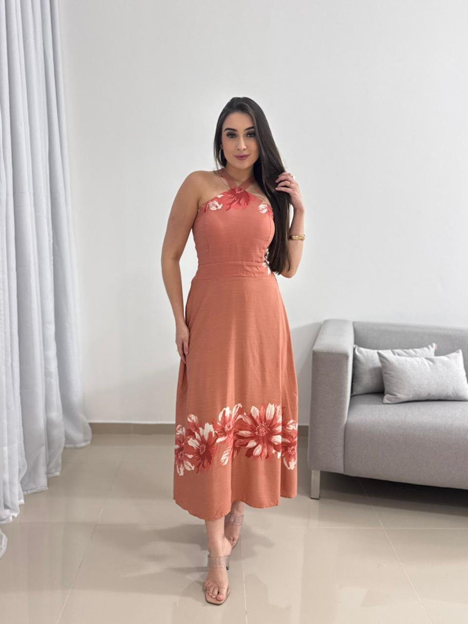 Vestido Midi Floral Terracota 12 Vestido Midi Floral Terracota - Imagem 12