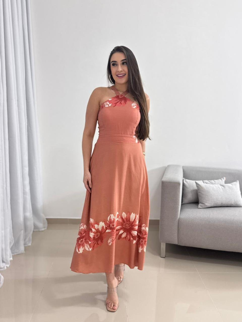 Vestido Midi Floral Terracota 13 Vestido Midi Floral Terracota - Imagem 13