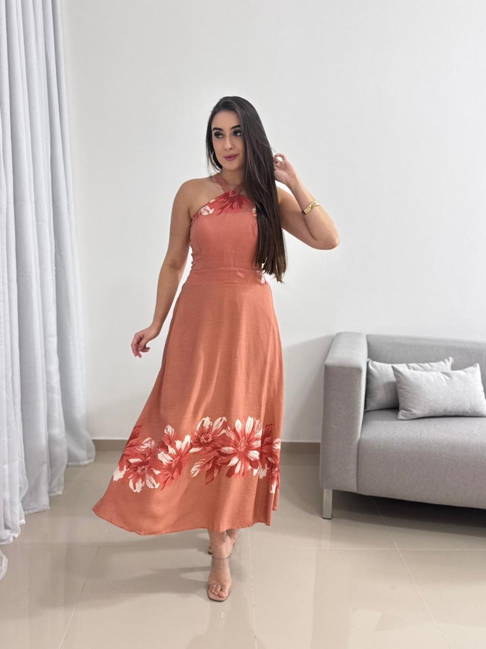 Vestido Midi Floral Terracota 1 Vestido Midi Floral Terracota