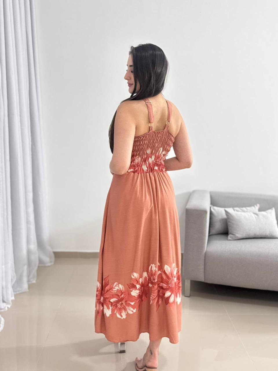 Vestido Midi Floral Terracota 2 Vestido Midi Floral Terracota - Imagem 2