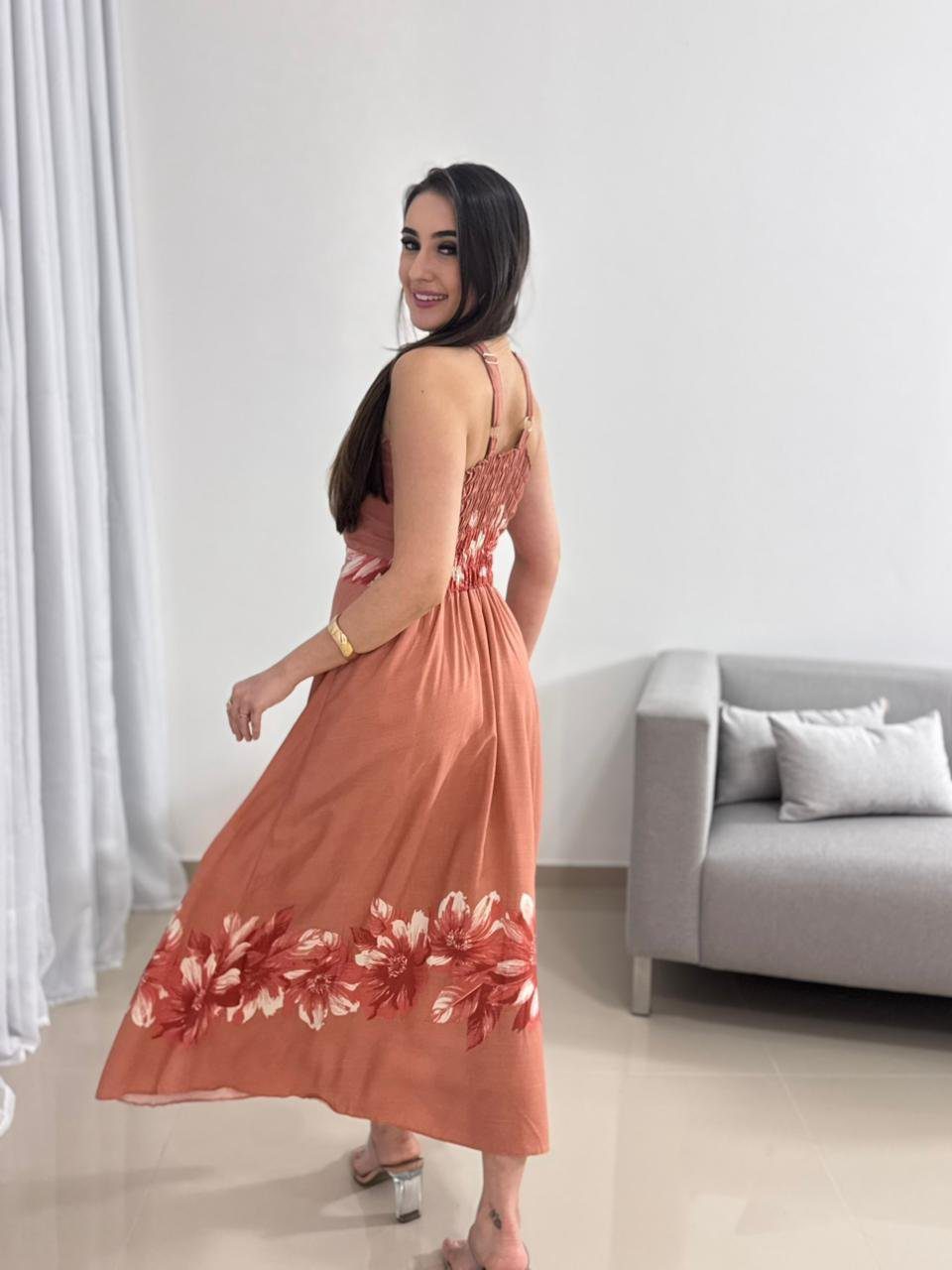 Vestido Midi Floral Terracota 3 Vestido Midi Floral Terracota - Imagem 3