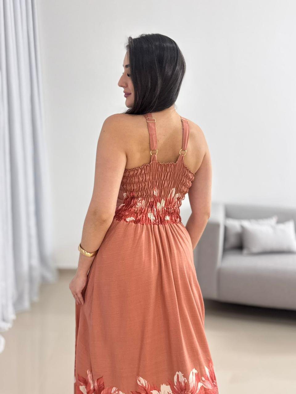 Vestido Midi Floral Terracota 5 Vestido Midi Floral Terracota - Imagem 5