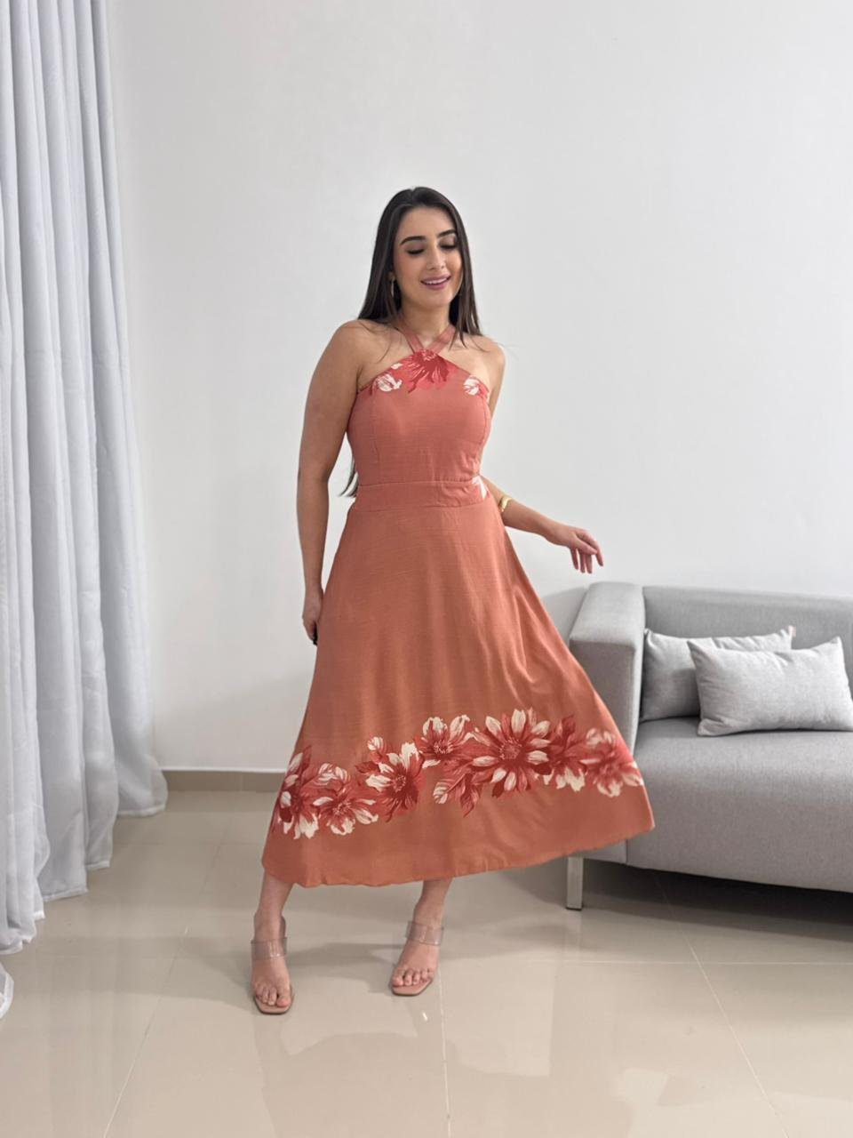 Vestido Midi Floral Terracota 6 Vestido Midi Floral Terracota - Imagem 6