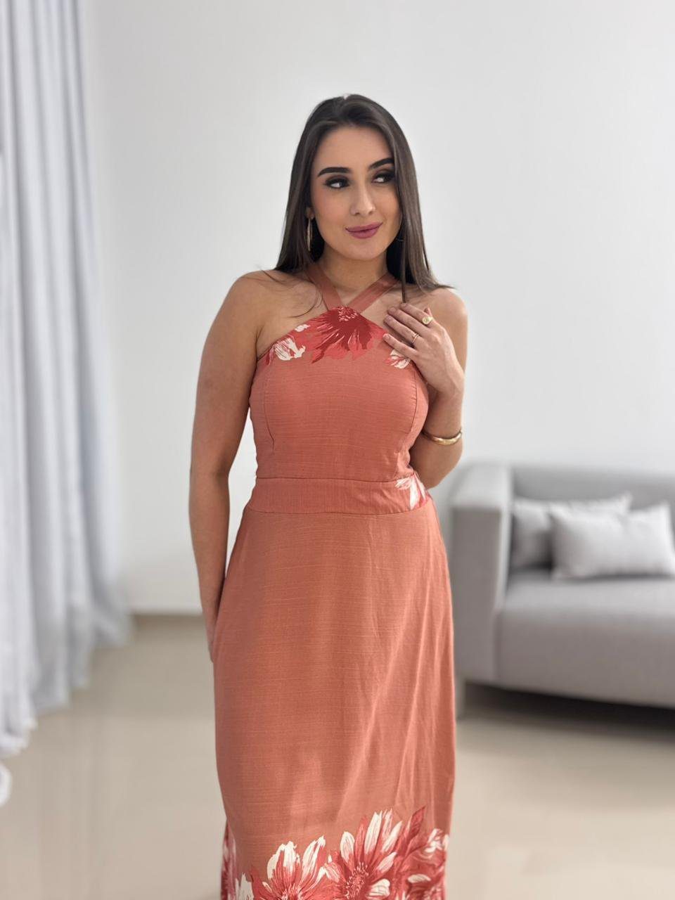 Vestido Midi Floral Terracota 7 Vestido Midi Floral Terracota - Imagem 7