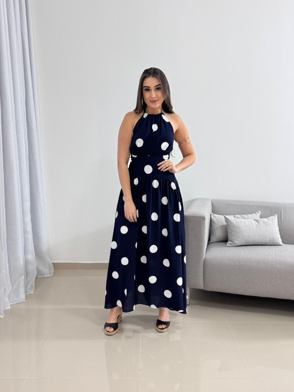 Vestido Midi Poá Azul Marinho 2 Vestido Midi Poá Azul Marinho - Imagem 2