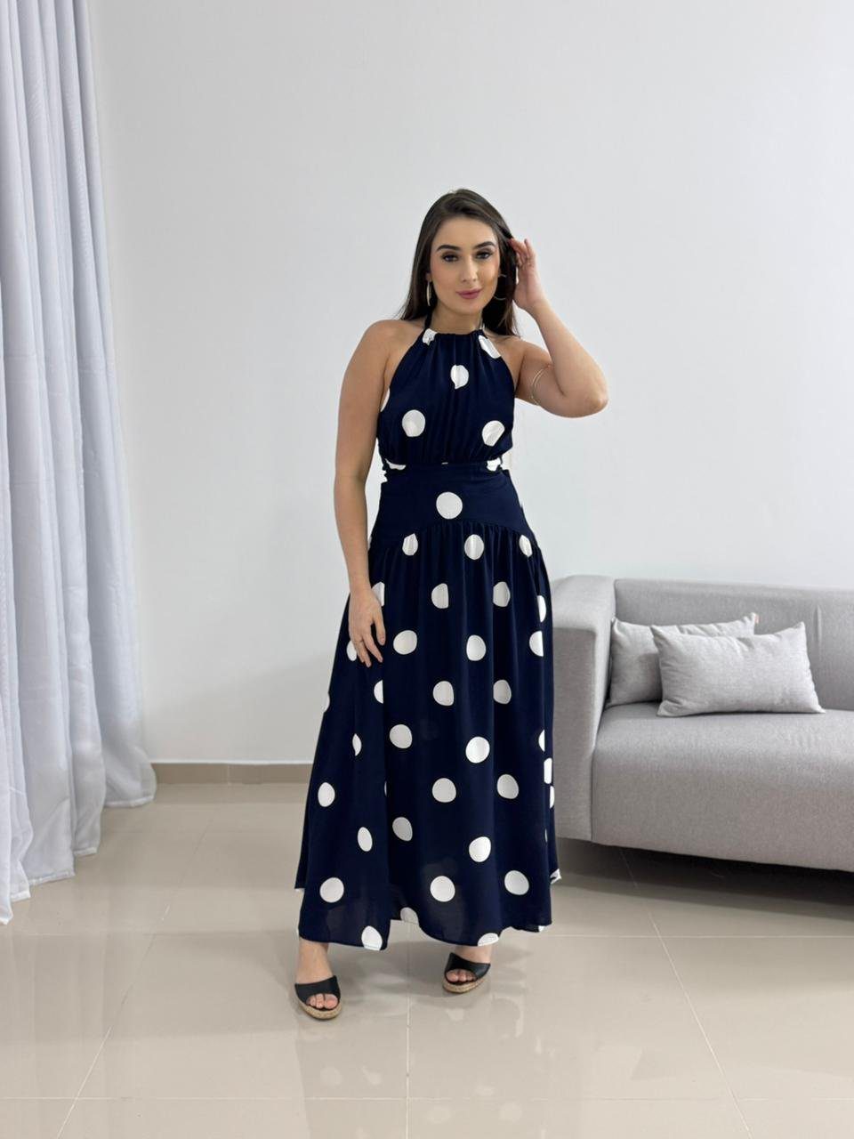 Vestido Midi Poá Azul Marinho 3 Vestido Midi Poá Azul Marinho - Imagem 3