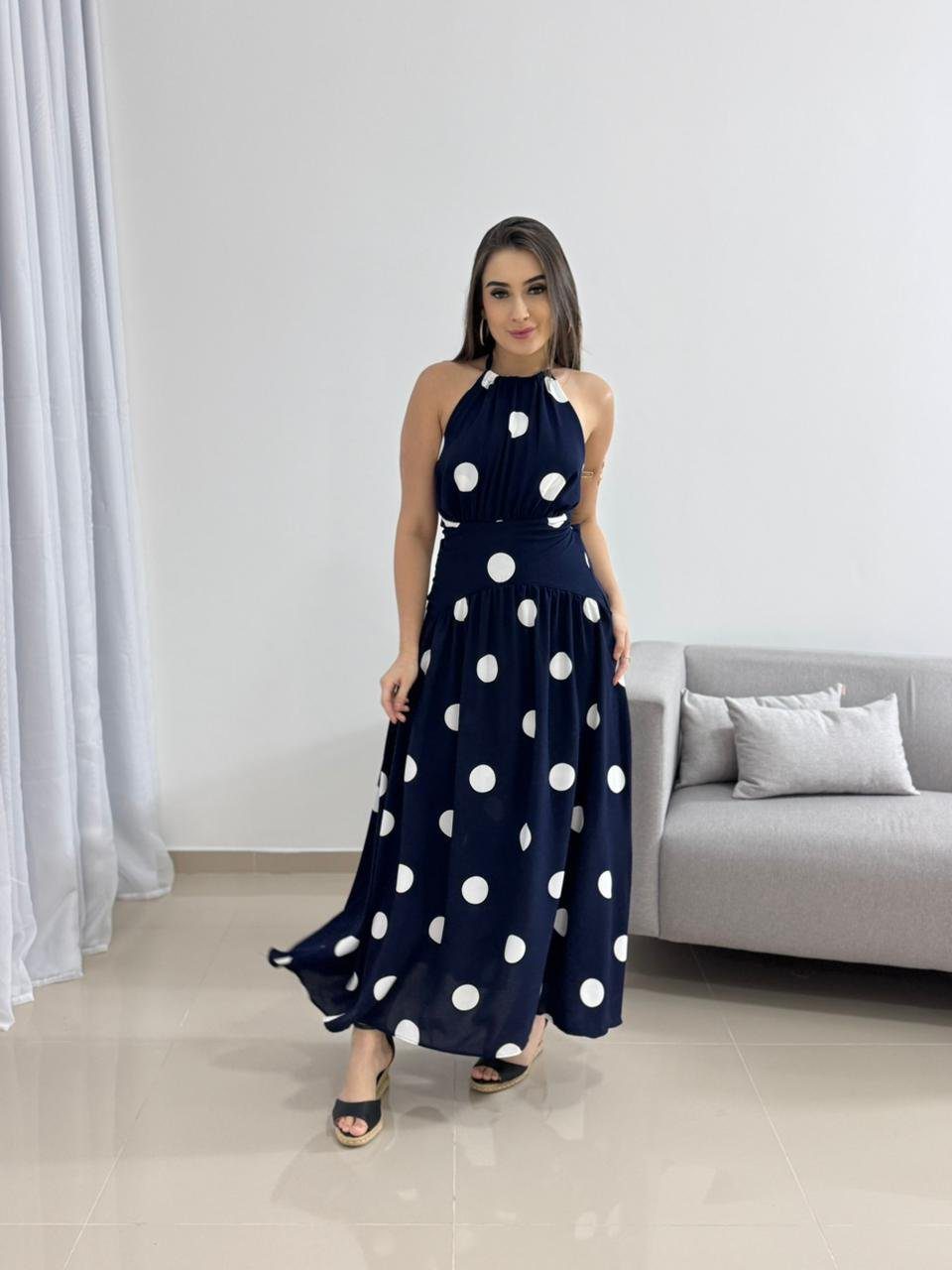 Vestido Midi Poá Azul Marinho 4 Vestido Midi Poá Azul Marinho - Imagem 4