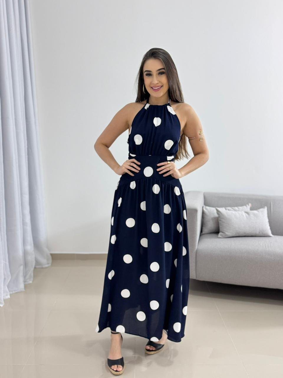 Vestido Midi Poá Azul Marinho 1 Vestido Midi Poá Azul Marinho