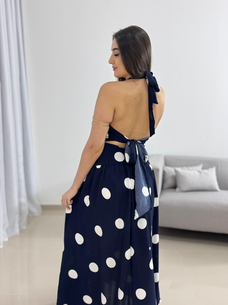 Vestido Midi Poá Azul Marinho 6 Vestido Midi Poá Azul Marinho - Imagem 6