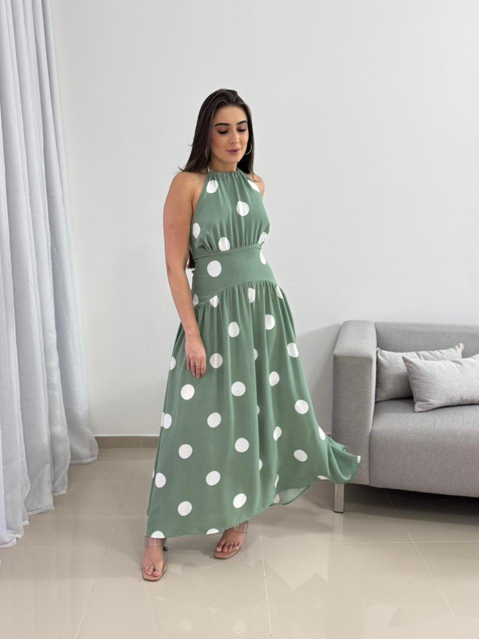 Vestido Midi Poá Verde 3 Vestido Midi Poá Verde - Imagem 3
