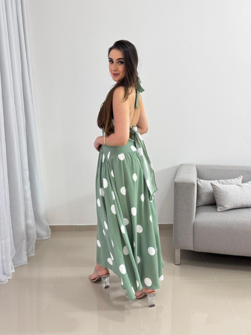 Vestido Midi Poá Verde 5 Vestido Midi Poá Verde - Imagem 5