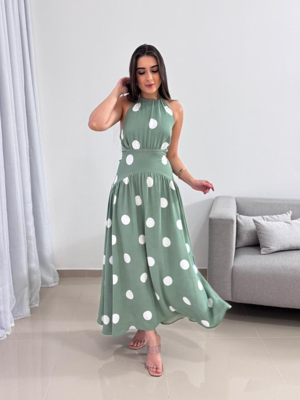 Vestido Midi Poá Verde 8 Vestido Midi Poá Verde - Imagem 8