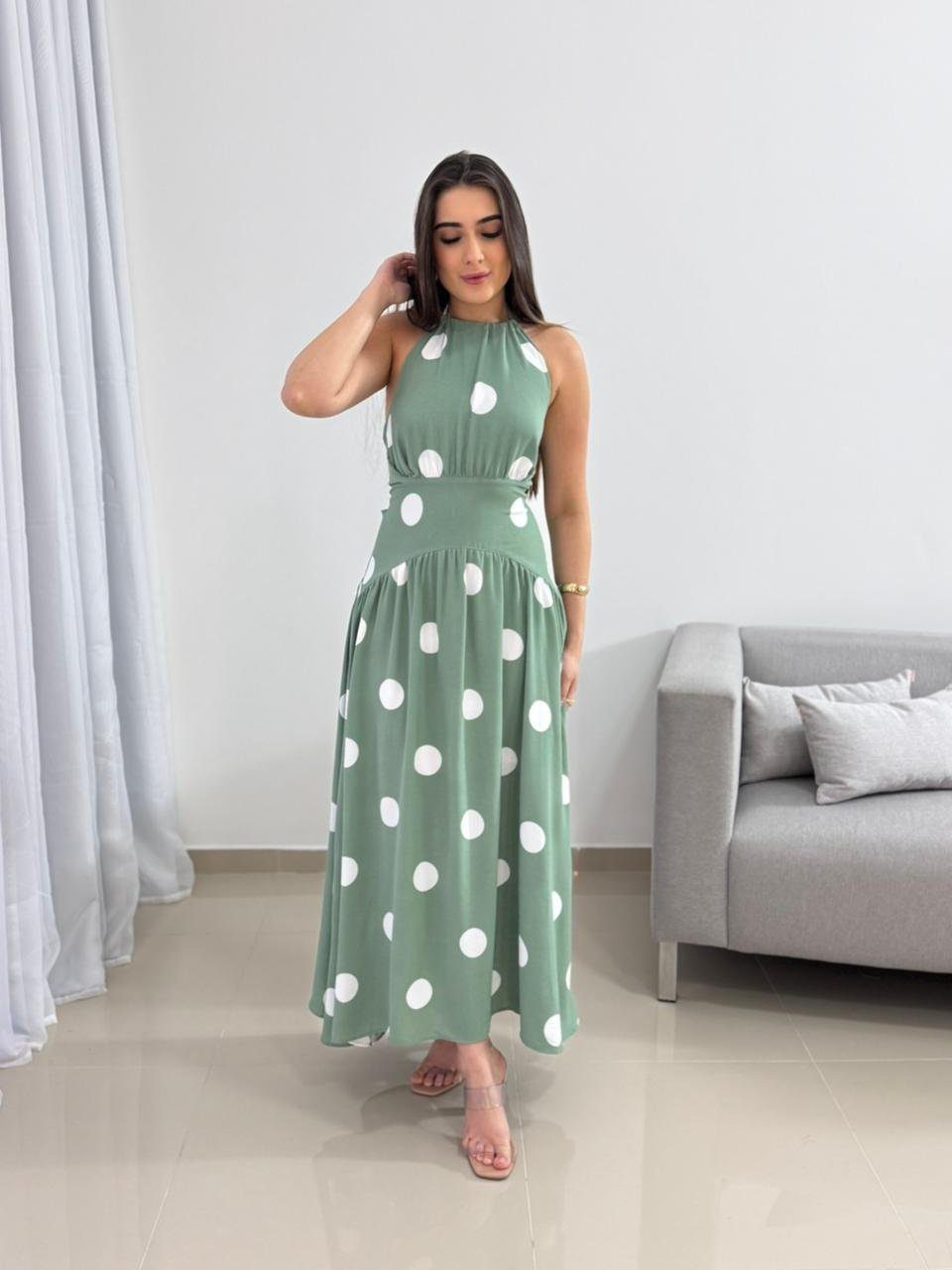 Vestido Midi Poá Verde 9 Vestido Midi Poá Verde - Imagem 9