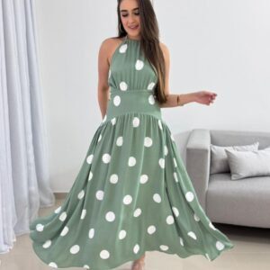 Vestido Midi Poá Verde