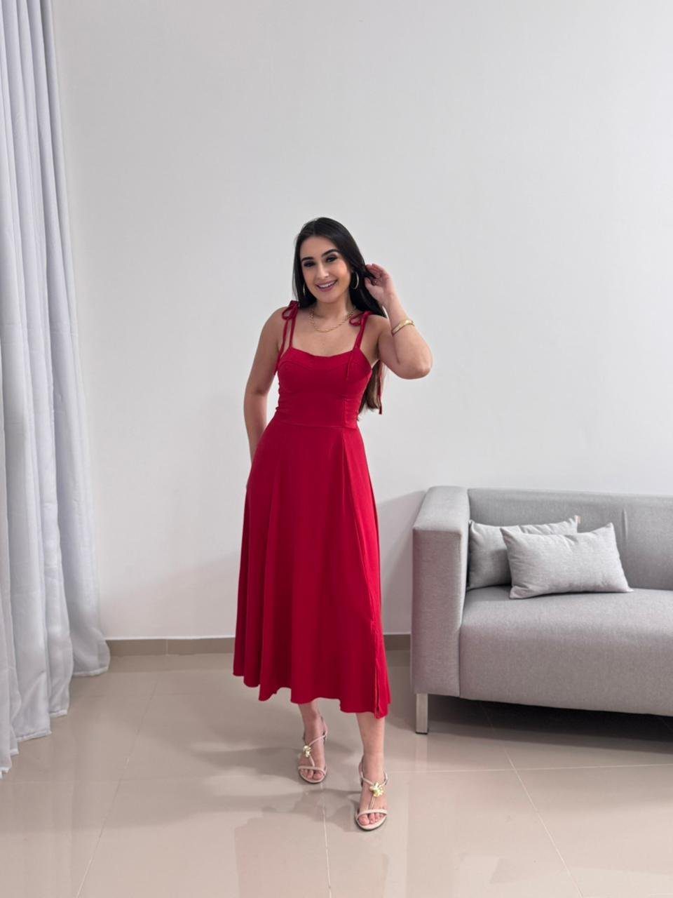 Vestido Vermelho Midi 3 Vestido Vermelho Midi - Imagem 3