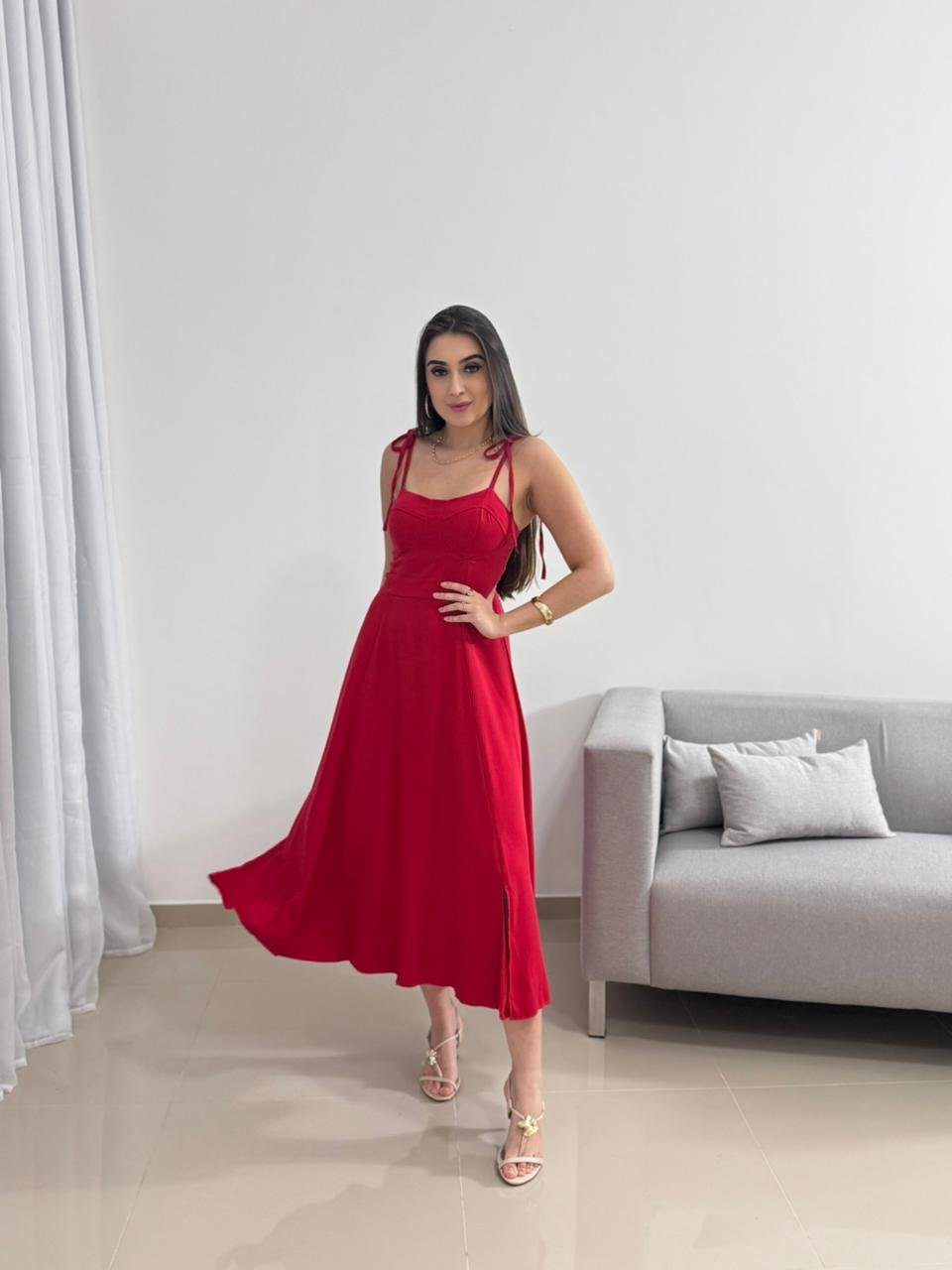 Vestido Vermelho Midi 1 Vestido Vermelho Midi