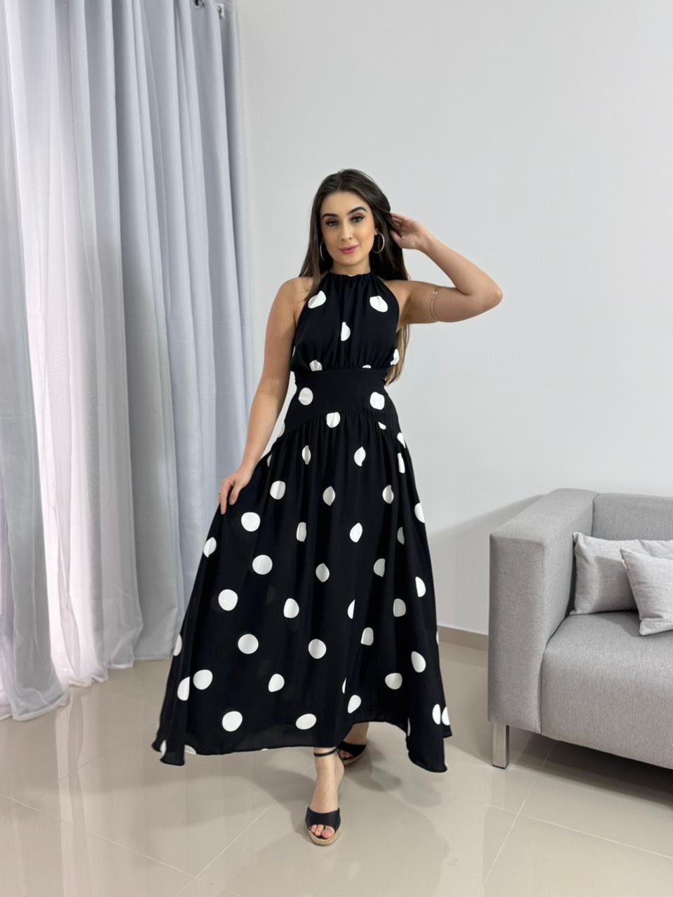 Vestido Midi Poá Preto 8 Vestido Midi Poá Preto - Imagem 8