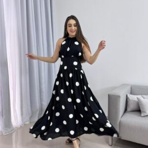 Vestido Midi Poá Preto