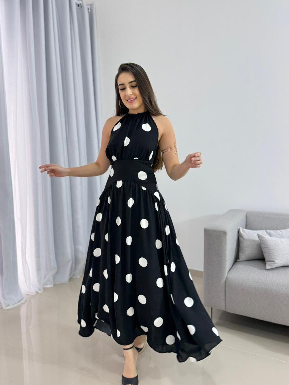 Vestido Midi Poá Preto 5 Vestido Midi Poá Preto - Imagem 5