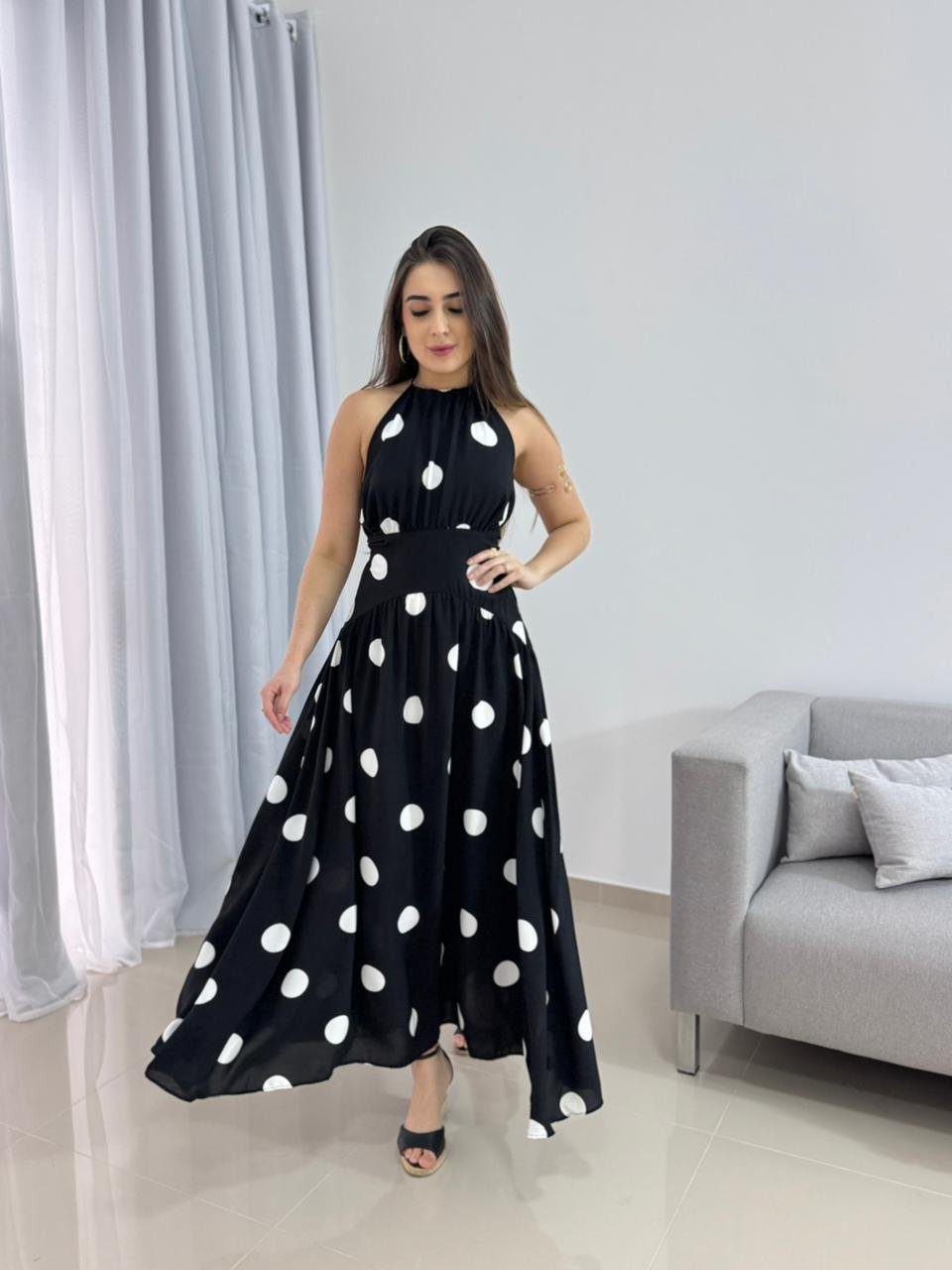 Vestido Midi Poá Preto 3 Vestido Midi Poá Preto - Imagem 3