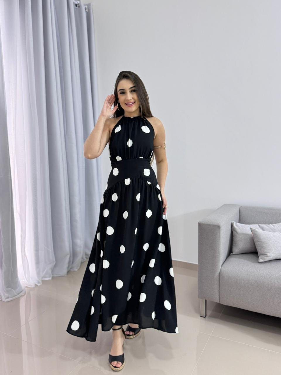 Vestido Midi Poá Preto 2 Vestido Midi Poá Preto - Imagem 2