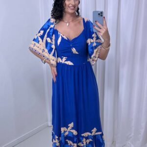 Vestido Azul Estampado em Viscolinho