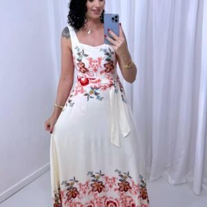 Vestido Branco Floral Vermelho