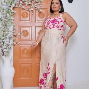 Vestido Longo Plus Size em Viscolinho Rosa