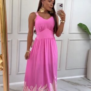 Vestido Longo Rosa em Viscolinho