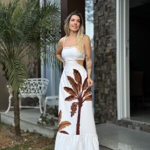 Vestido Longo Off Folhagem