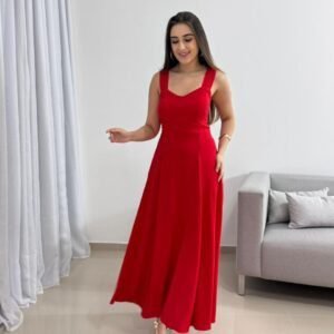 Vestido Longo Vermelho Viscolinho